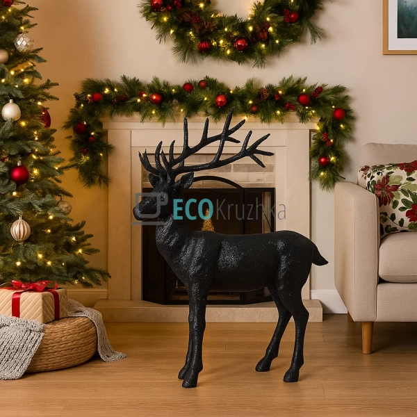 Новорічна фігура Олень 76 см чорний гліттер (113-O51)