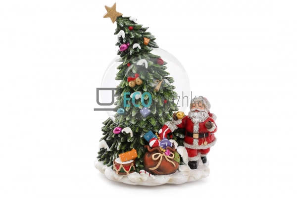 Новорічна водяна куля Санта біля ялинки 20 см (559-294)