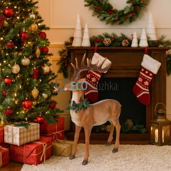 Декоративна фігура Олень з вінком 40.5 см (813-107) Декоративна фігура Олень з вінком 40.5 см (813-107)