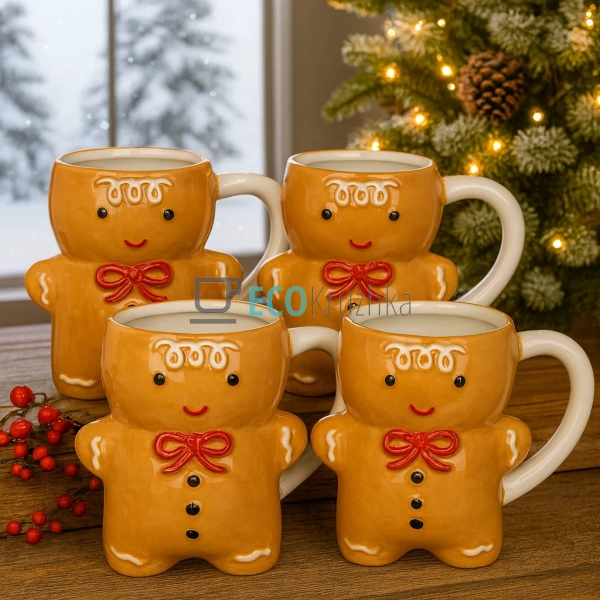Набір керамічних кухлів 4 шт «Пряниковий чоловічок» 330 ... Набір керамічних кухлів 4 шт «Пряниковий чоловічок» 330 ...