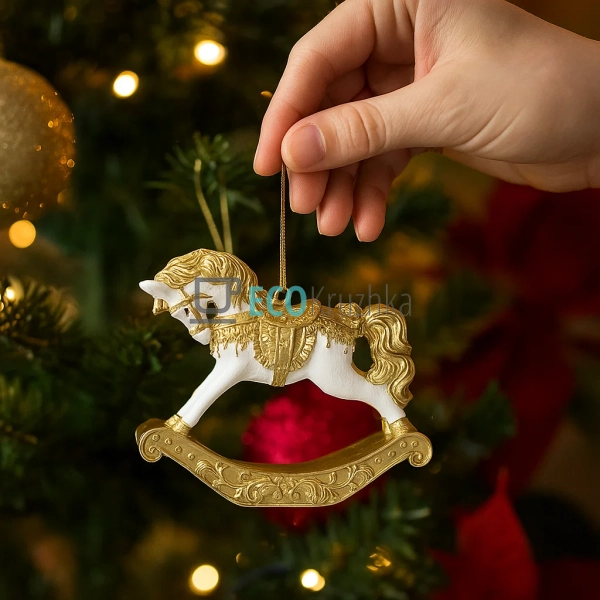 Підвіска‑статуетка «Конячка‑гойдалка» 8×2×8 см біло‑золотий (K07-857)