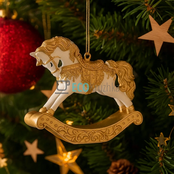Підвіска‑статуетка «Конячка‑гойдалка» 8×2×8 см біло‑золо ...