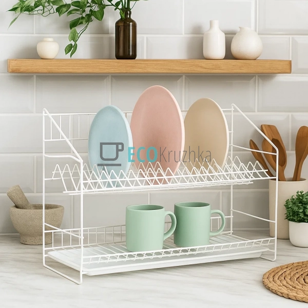 Сушка для посуду з металева двоярусна 56 х 40 см Біла Sp ... Сушка для посуду з металева двоярусна 56 х 40 см Біла Sp ...