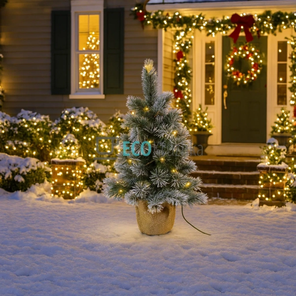 Штучна ялинка "Святкова" 60 см, 69 гілок, 35 LED вогнів, тепле біле світло, мініатюрна новорічна ялинка 840-220