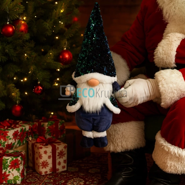 М’яка новорічна іграшка Гном 77 см синій (877-113)