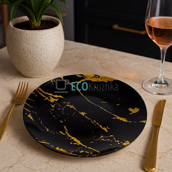 Тарілка керамічна 19 см Чорний мармур (050-42-01)