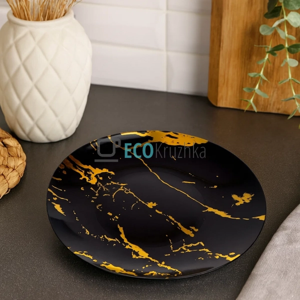 Тарілка керамічна 22 см Чорний мармур (050-42-02)
