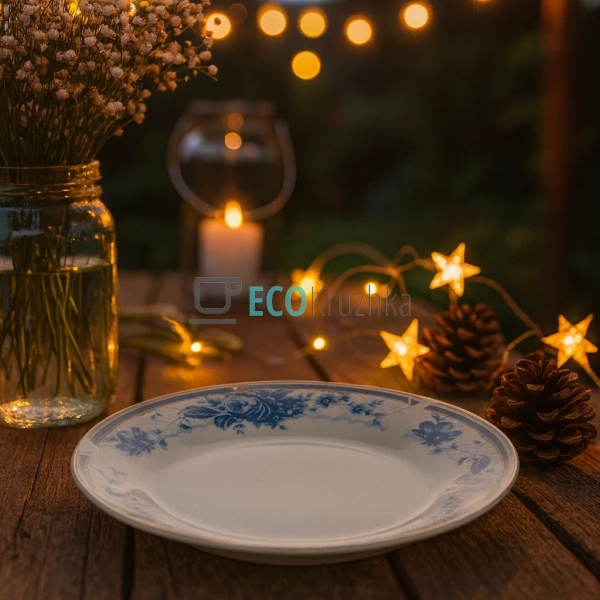 Тарілка Блакитна троянда мілка D17.5 №7.8862