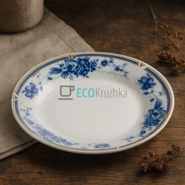 Тарілка Блакитна троянда мілка D17.5 №7.8862