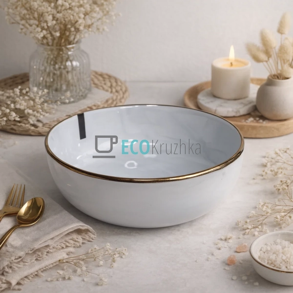 Тарілка супова Ardesto Marmo, 19 см, біла, кераміка (AR2 ...