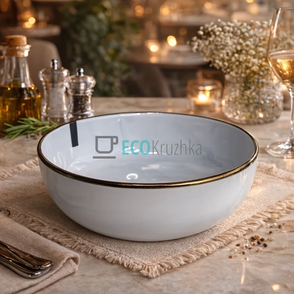 Тарілка супова Ardesto Marmo, 19 см, біла, кераміка (AR2 ...