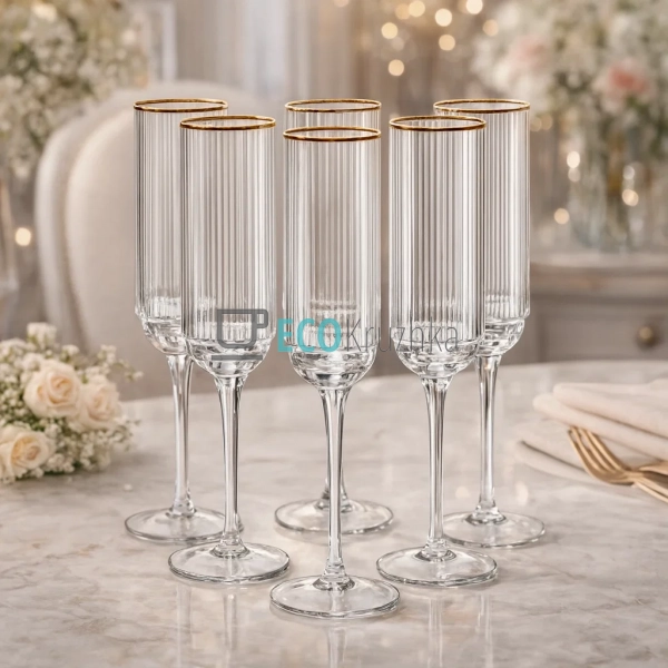 Набір келихів для шампанського із золотим обідком 160 мл ... Набір келихів для шампанського із золотим обідком 160 мл ...