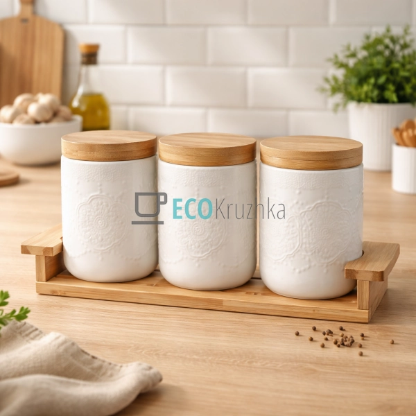 Набір банок 500 мл на бамбуковій підставці PJ02559-S1