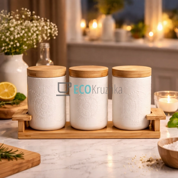 Набір банок 500 мл на бамбуковій підставці PJ02559-S1