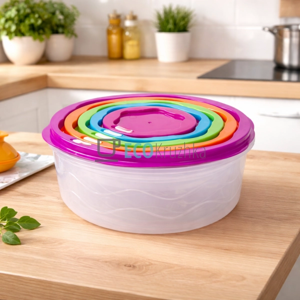 Набір круглих контейнерів з кришками FRU-828, 5 предметі ...