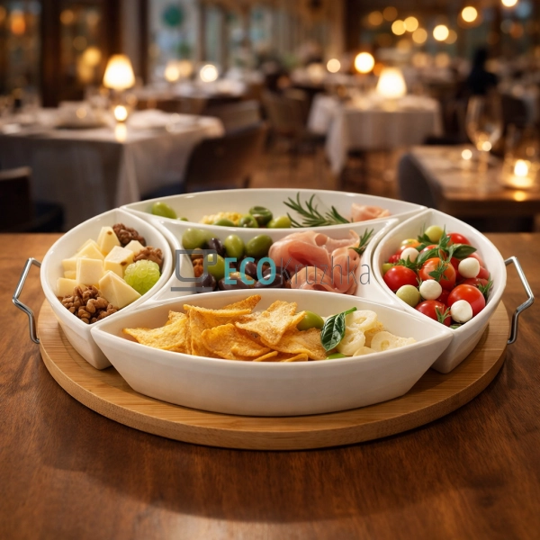 Менажниця 29 см чотирохсекційна на бамбуковій підставці  ...