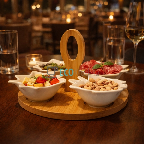 Менажниця 21 см чотирохсекційна із бамбуковой ручкой PJ0 ...