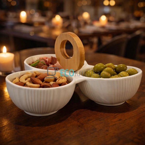 Менажниця 20.5 см трьохсекційна із бамбуковой ручкой PJ0 ...