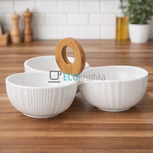 Менажниця 20.5 см трьохсекційна із бамбуковой ручкой PJ0 ...