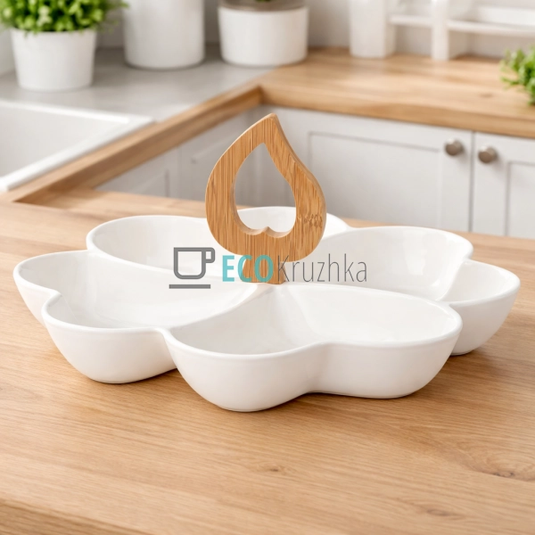 Менажниця 29 см чотирохсекційна із бамбуковой ручкой PJ0 ...