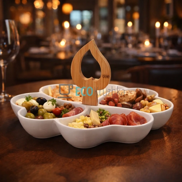 Менажниця 29 см чотирохсекційна із бамбуковой ручкой PJ0 ...