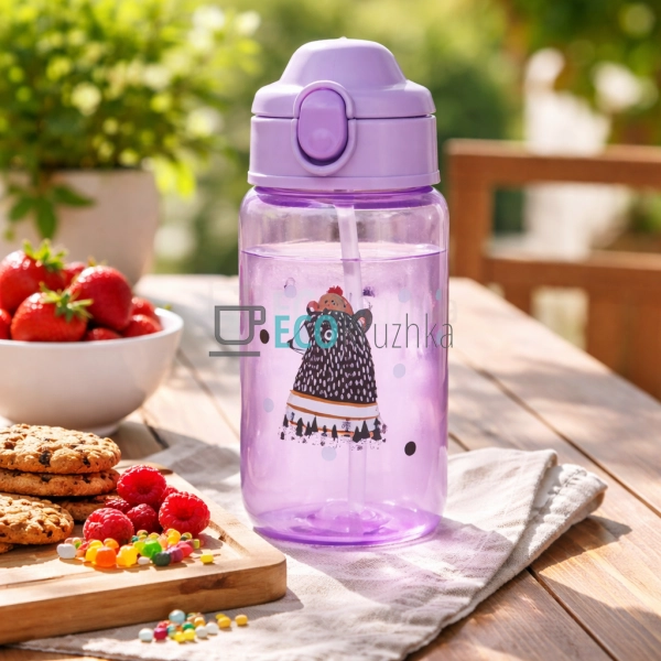 Пляшка-поїлка Ведмідь дитяча з трубочкою 480 мл Фіолетов ...
