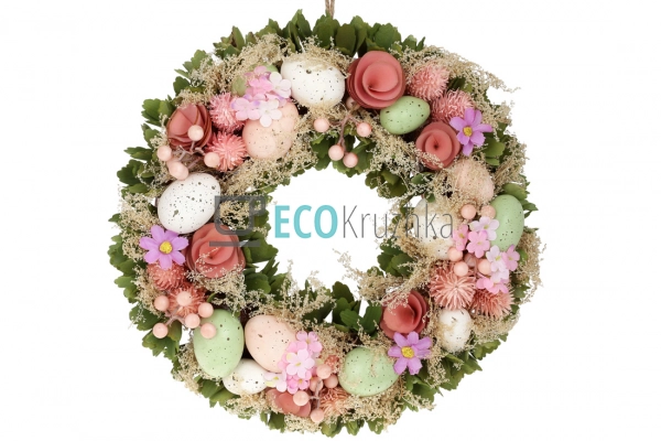 Декоративний великодній вінок 36 см рожевий (743-904)
