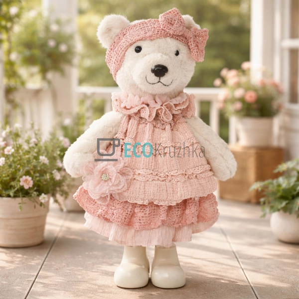 Декоративна фігура Ведмедик у сукні 42 см рожевий (831-9 ...
