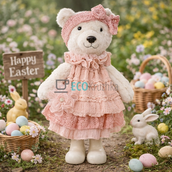 Декоративна фігура Ведмедик у сукні 42 см рожевий (831-9 ...