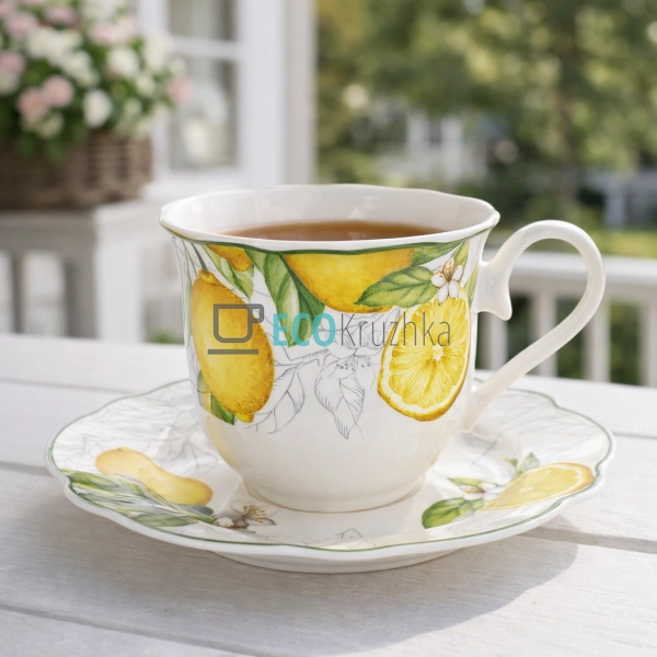 Порцеляновий набір чашка 250 мл з блюдцем Сицилійський л ... Порцеляновий набір чашка 250 мл з блюдцем Сицилійський л ...