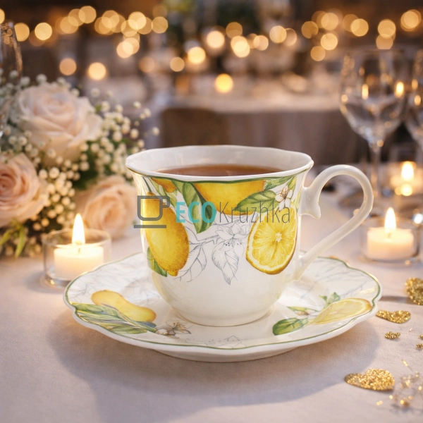 Порцеляновий набір чашка 250 мл з блюдцем Сицилійський л ... Порцеляновий набір чашка 250 мл з блюдцем Сицилійський л ...
