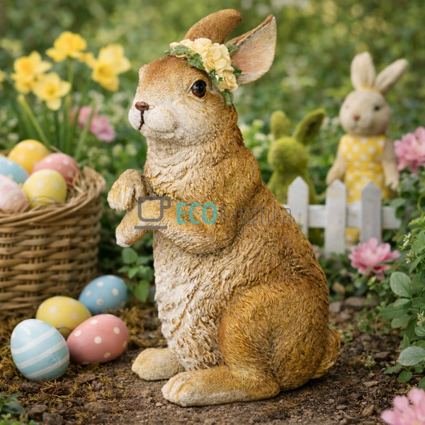 Декоративна статуетка Заєць з жовтими квітами 31 см (218 ...