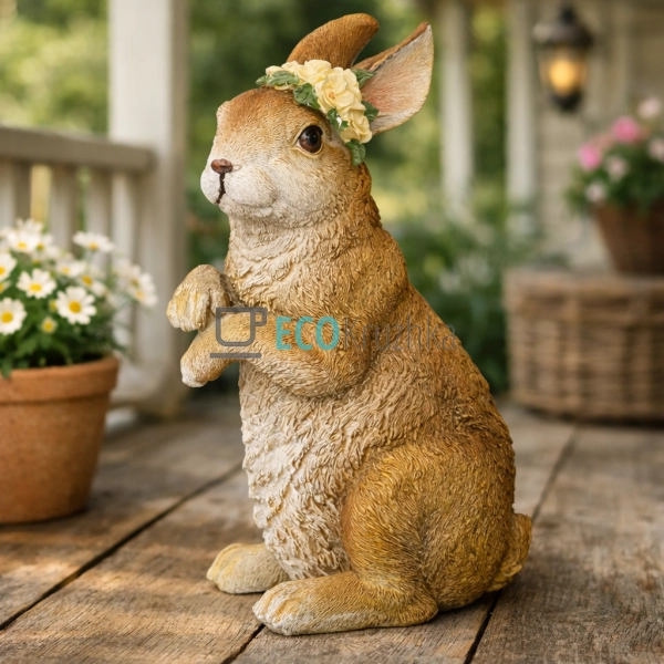 Декоративна статуетка Заєць з жовтими квітами 31 см (218 ...