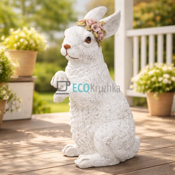 Декоративна статуетка заєць з рожевими квітами 31 см (21 ...