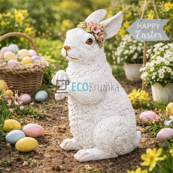 Декоративна статуетка заєць з рожевими квітами 31 см (21 ...