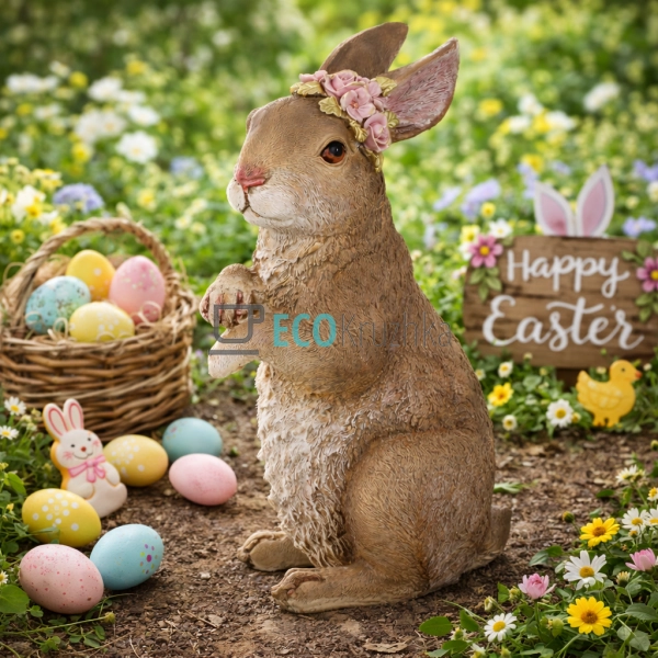 Декоративна статуетка Заєць з рожевими квітами 31 см (21 ...