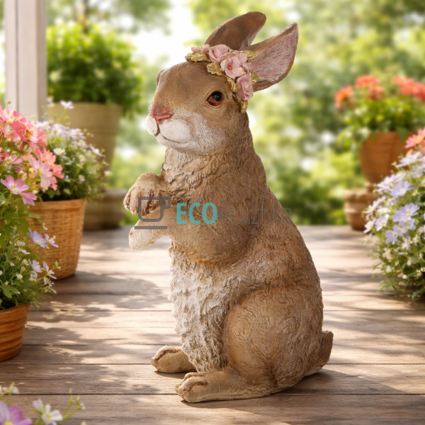 Декоративна статуетка Заєць з рожевими квітами 31 см (21 ...