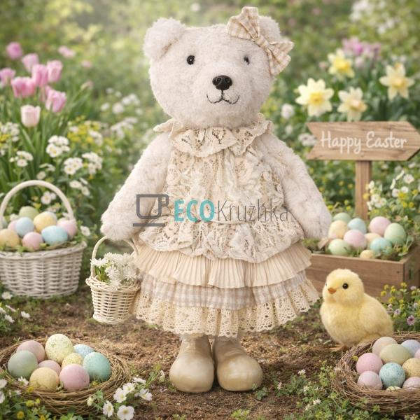 Декоративна фігура Ведмедик з кошиком 33 см ,бежевий (83 ...