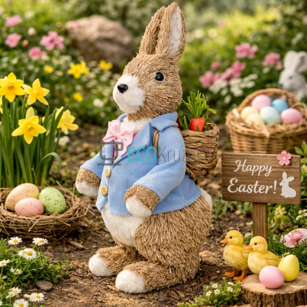Декоративна фігура Великодній зайчик з кошиком 46 см (NY ...