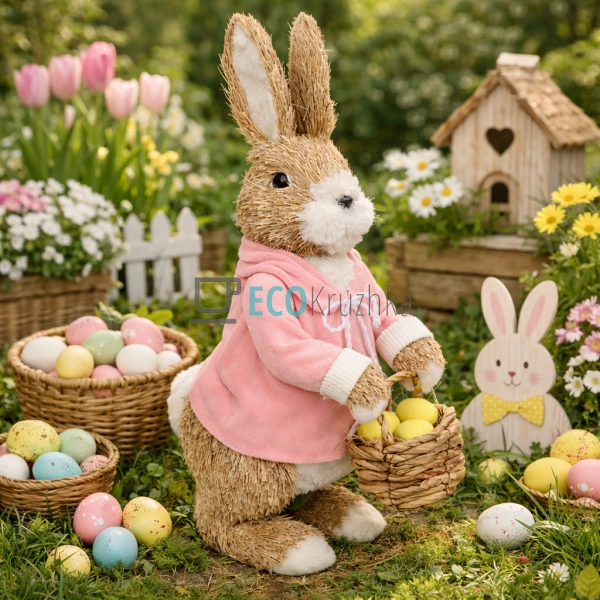 Декоративна фігура Великодній зайчик з кошиком 47 см (NY ...