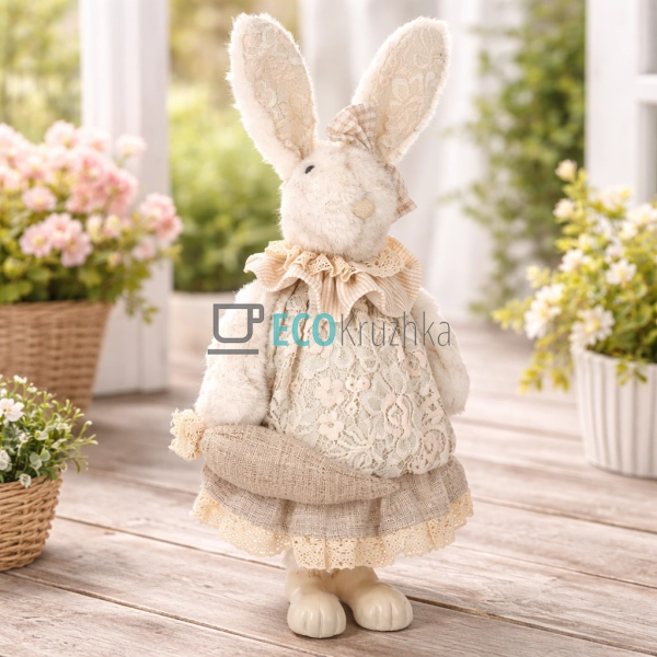 Великодня декоративна фігура Зайчик з морквою бежевий 41 ...