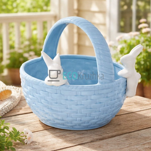 Цукерниця Зайчики в кошику 22 см блакитний (733-547)