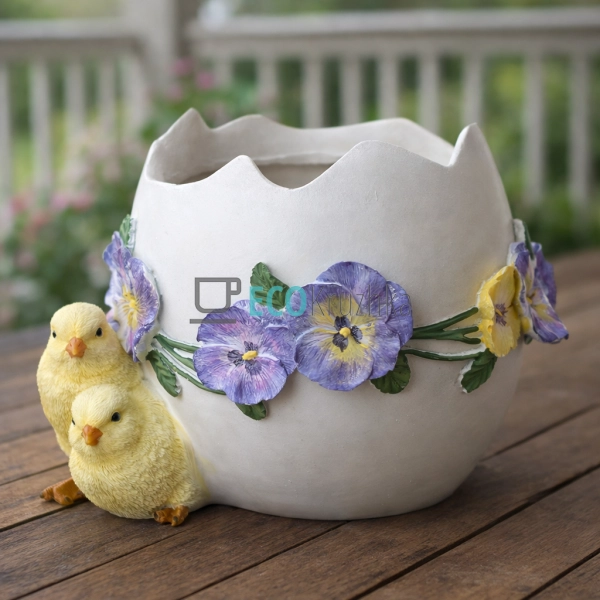 Декоративне кашпо з курчатами та фіалкою 21 см (838-543)