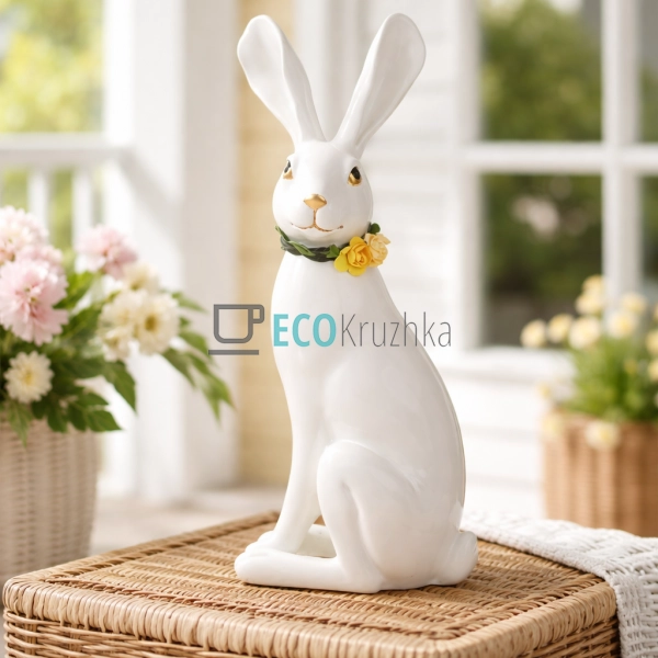 Декоративна статуетка Кролик з віночком 32.5 см білий (2 ...