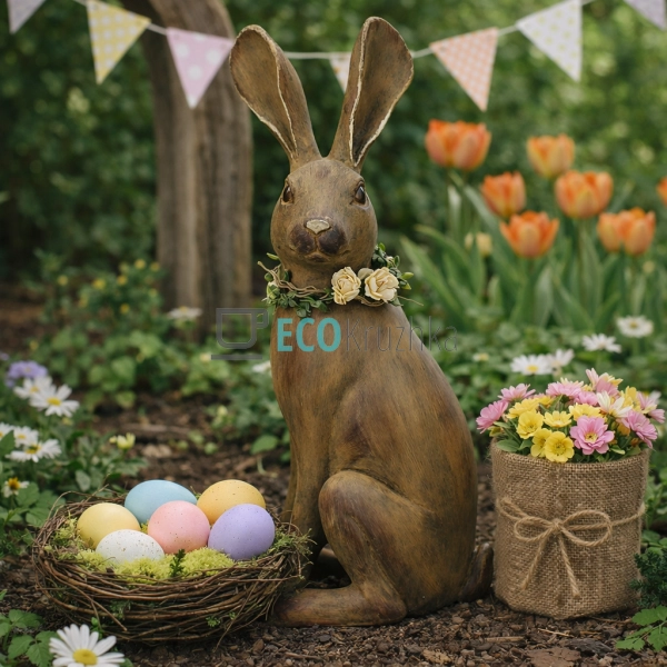 Декоративна статуетка Кролик з віночком 32.5 см коричнев ...