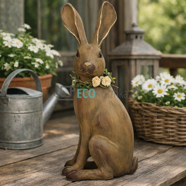 Декоративна статуетка Кролик з віночком 32.5 см коричнев ...
