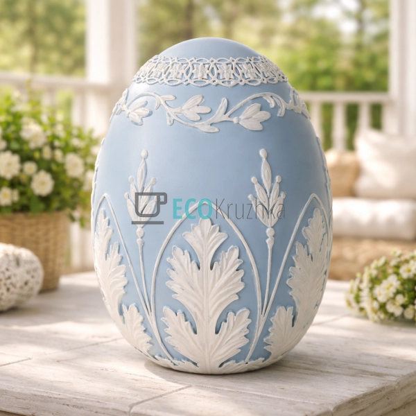 Декоративна фігура Яйце блакитне з білим орнаментом 20 с ...