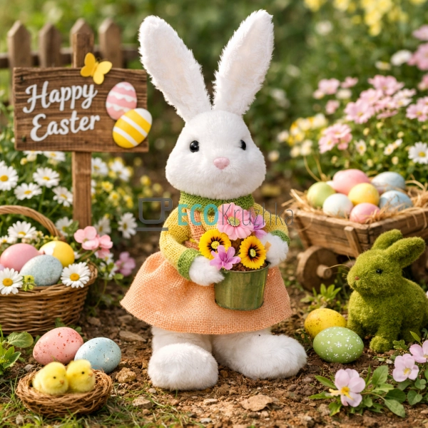 Великодня декоративна фігура Кролиця з квітами 46 см (NY ...