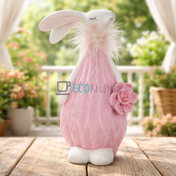 Декоративна статуетка Зайчик з квіткою 18 см рожевий (83 ...
