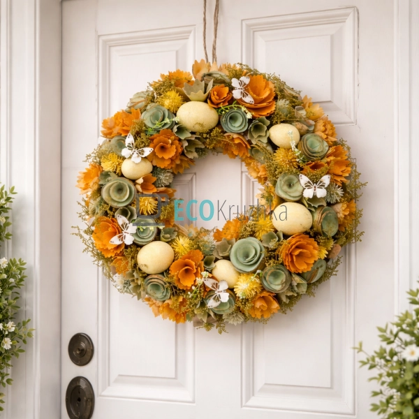 Великодній вінок 33 см жовто-жовтогарячий (743-911)